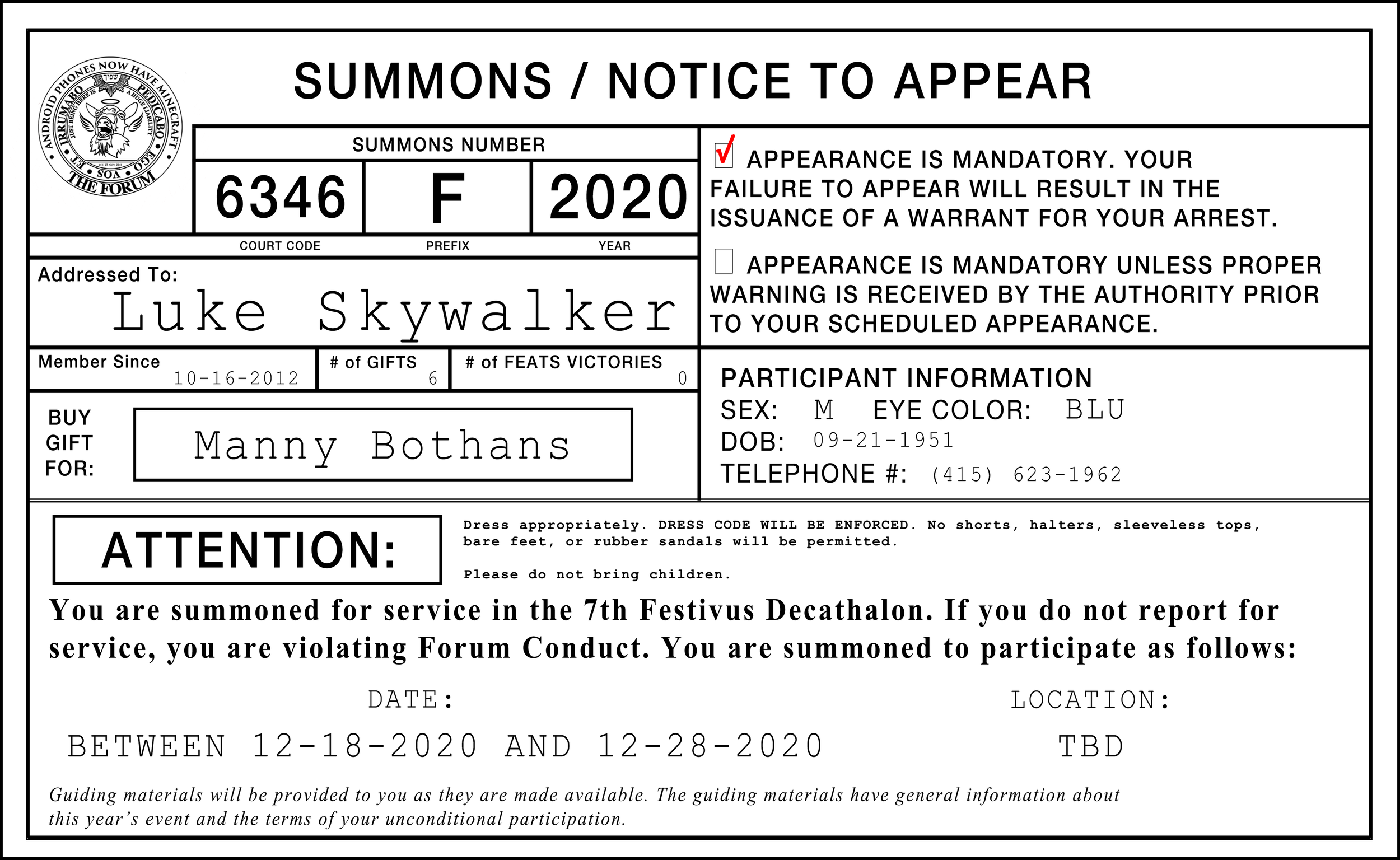 Using templates derived from real Jury Duty summons, the invitations were made with great attention to detail in order to appear authentic and legitimate.