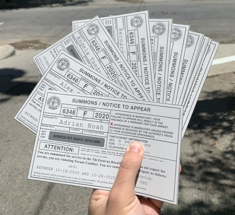 Summons were stamped, sent by mail through the USPS, and received at each member's personal mailing address, resulting in more than one individual believing they had truly been summoned for Jury Duty.