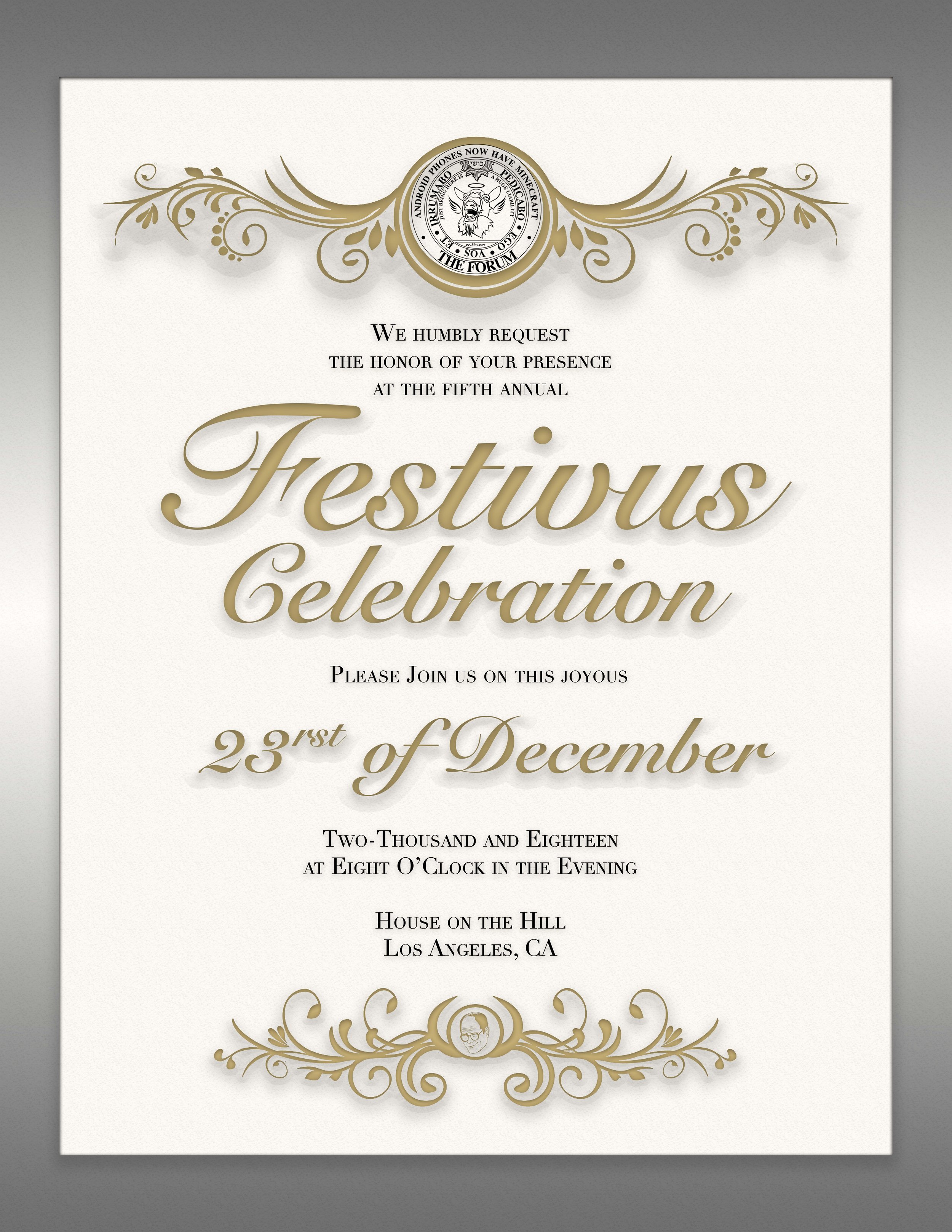 After the initial image was made, FFA designers got to work on new iconography and branding, which were used in this formal, less insulting invitation.